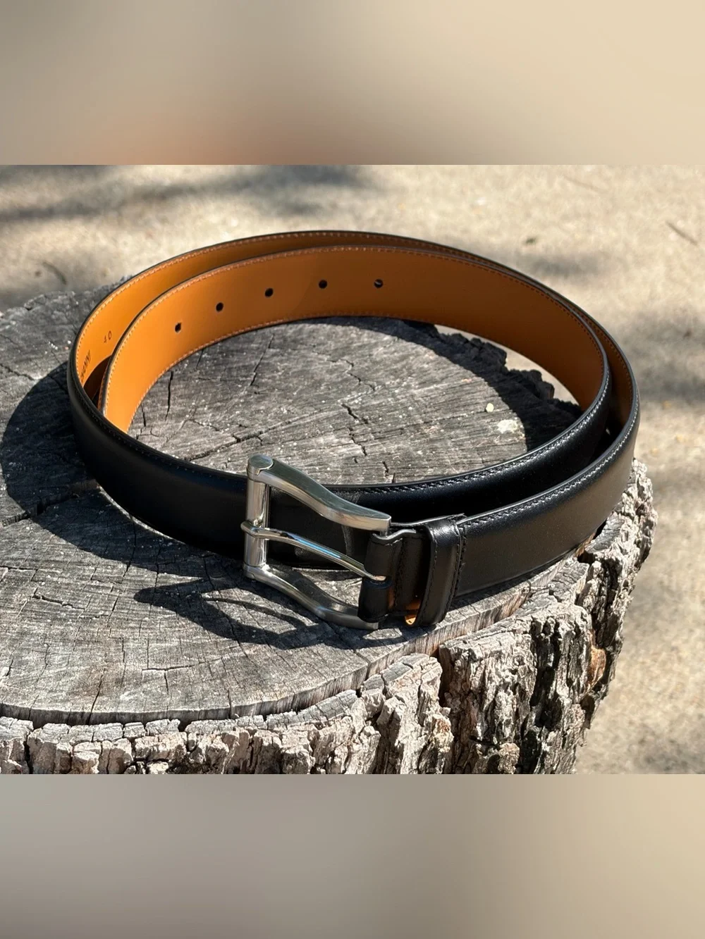 Magnanni Black Leather Belt with Tan Interior and Silver Buckle NWOT SZ 40